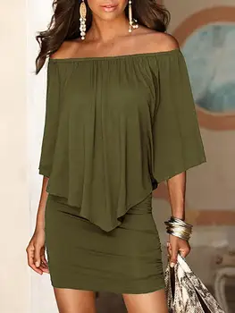 2018 Nové Army zelená Lomka Krku Ženy Mini Šaty Letné Štýl Mimo Ramenný Sexy Šaty Vestidos Black White Beach Oblečenie pre voľný čas