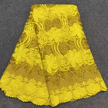 Žltá Swiss Voile Čipky Textílie 2020 Najnovšie Výšivky Afriky Bavlna Voile Čipky Populárne Dubaj Štýl s korálkami 5yards M706-2