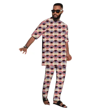 Polovičný Rukáv Topy S Nohavice pánske Print Nigéria Módne Tee Tričko Mužský Oblek Ženícha Zákazku Afriky Svadobné Party Oblečenie