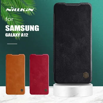 pre Samsung Galaxy A12 Prípade Nillkin Qin Luxusné Kožené puzdro Flip Business Card Štíhly Telefón puzdro pre Samsung Galaxy A12 Kryt